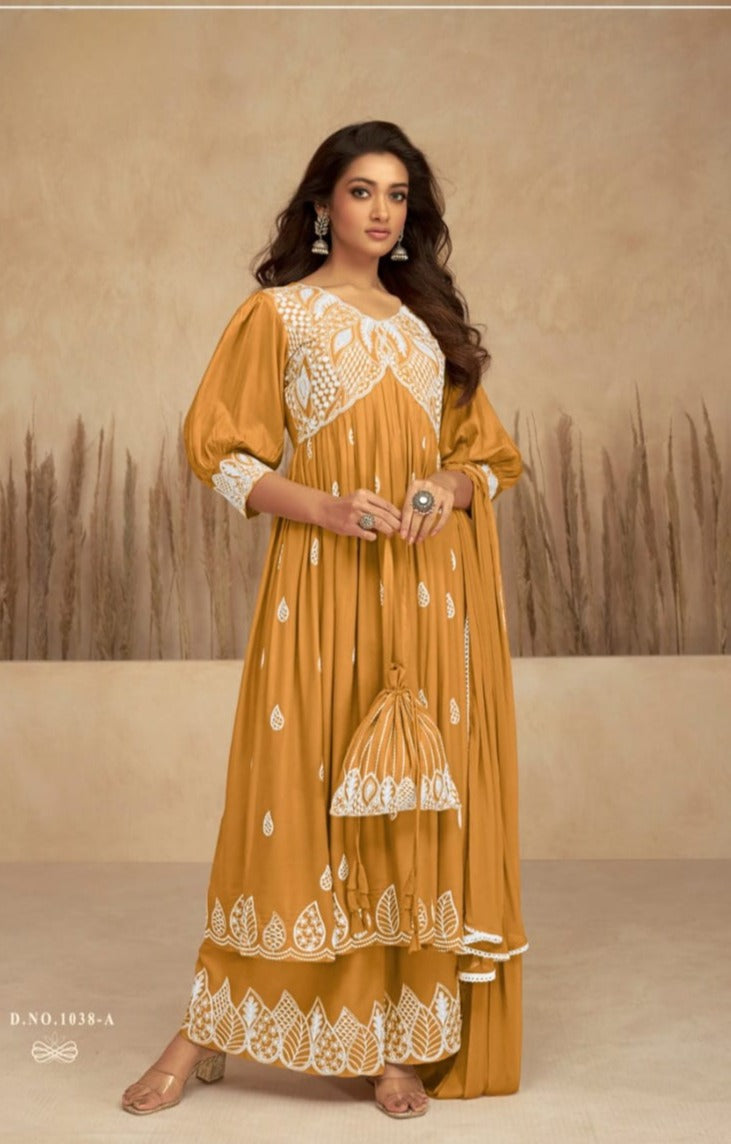 Lukhnavi Suit with Palazzo and Dupatta