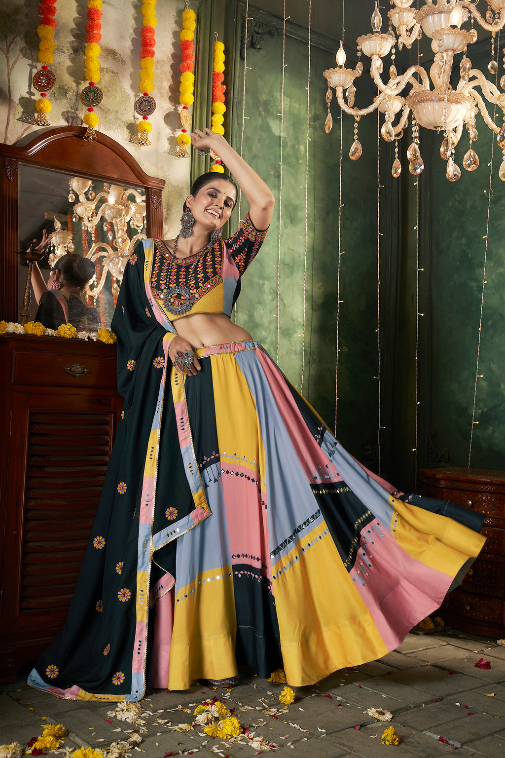 Multi color- raas Lehenga