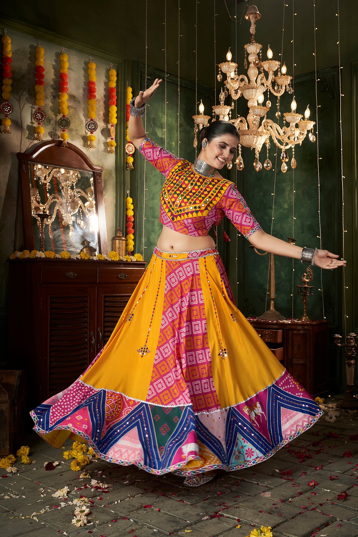 Mirror Work - Yellow Lehenga Choli