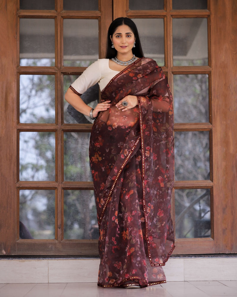 Maroon Saree with Off white Blouse