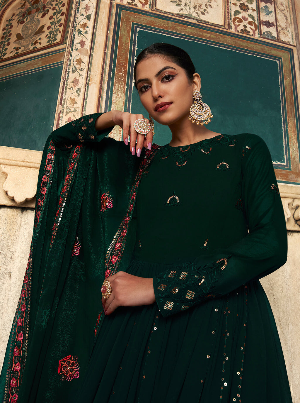 Green embroidery gown
