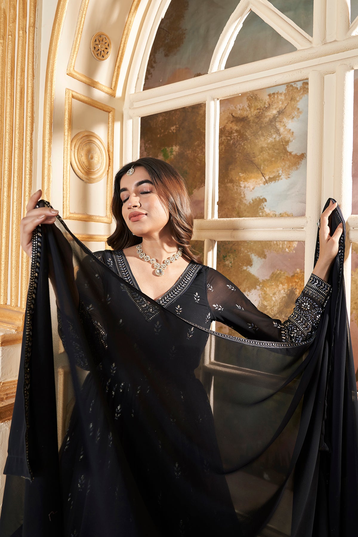 Navy Gown with Dupatta