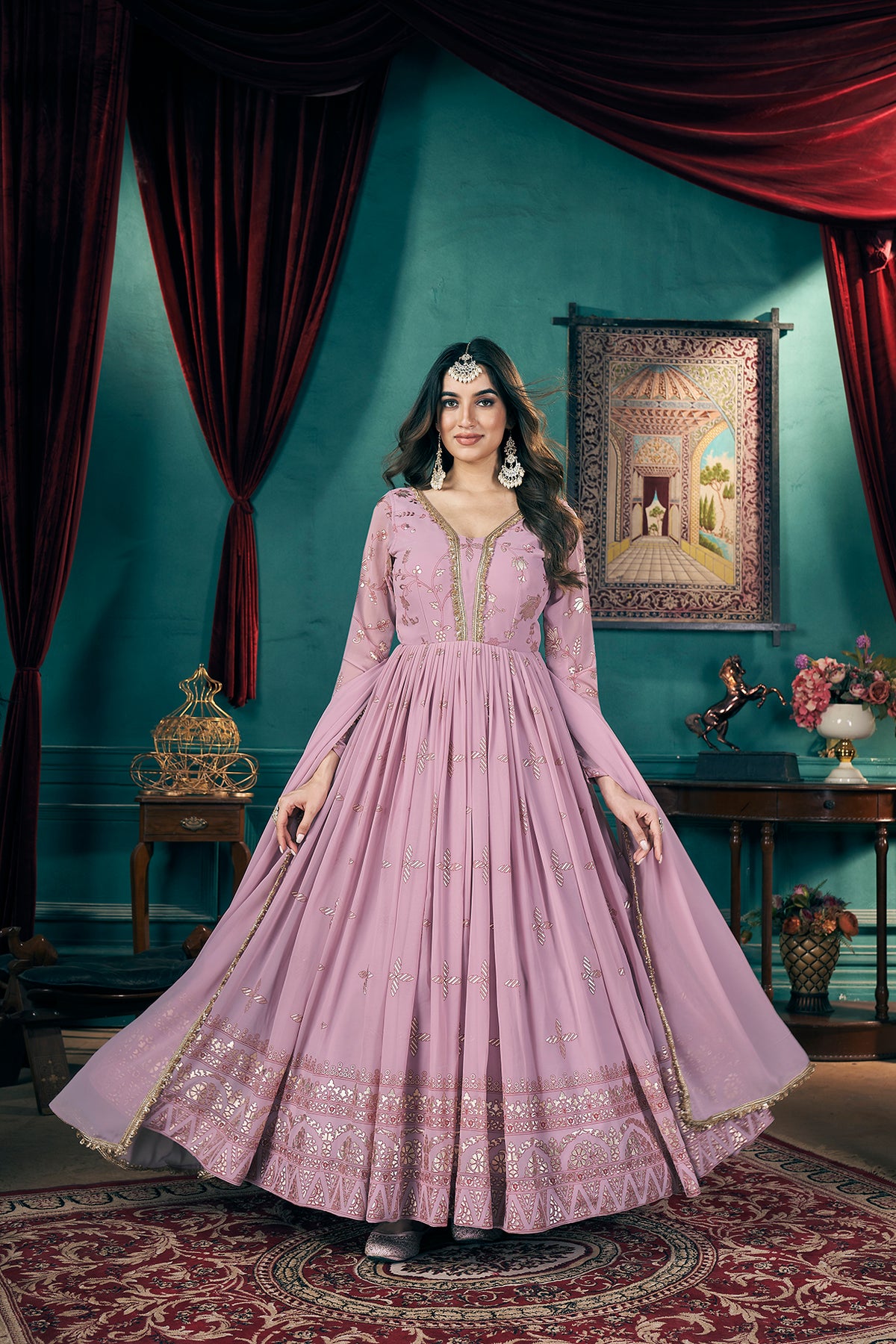 Pink gown with dupatta