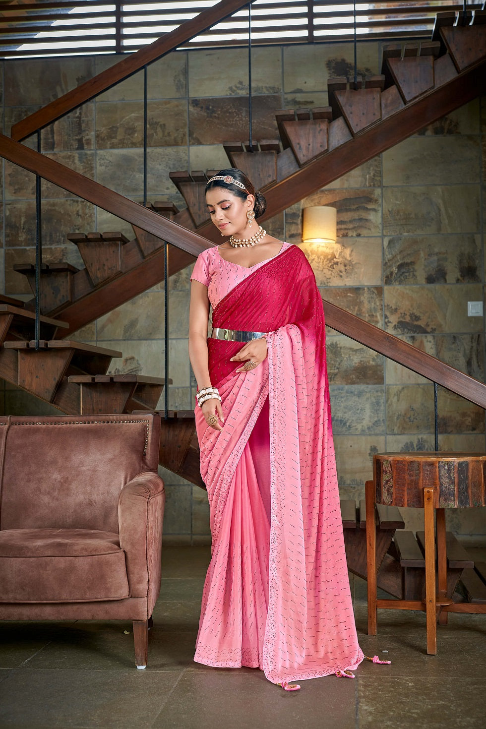 Pink Saree for party and festivals