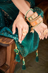 Teal Green Splendor: Silk Sari Adorned with Tassel Detailing