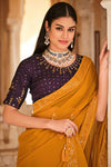 Best Yellow sari With Purple Blouse Online