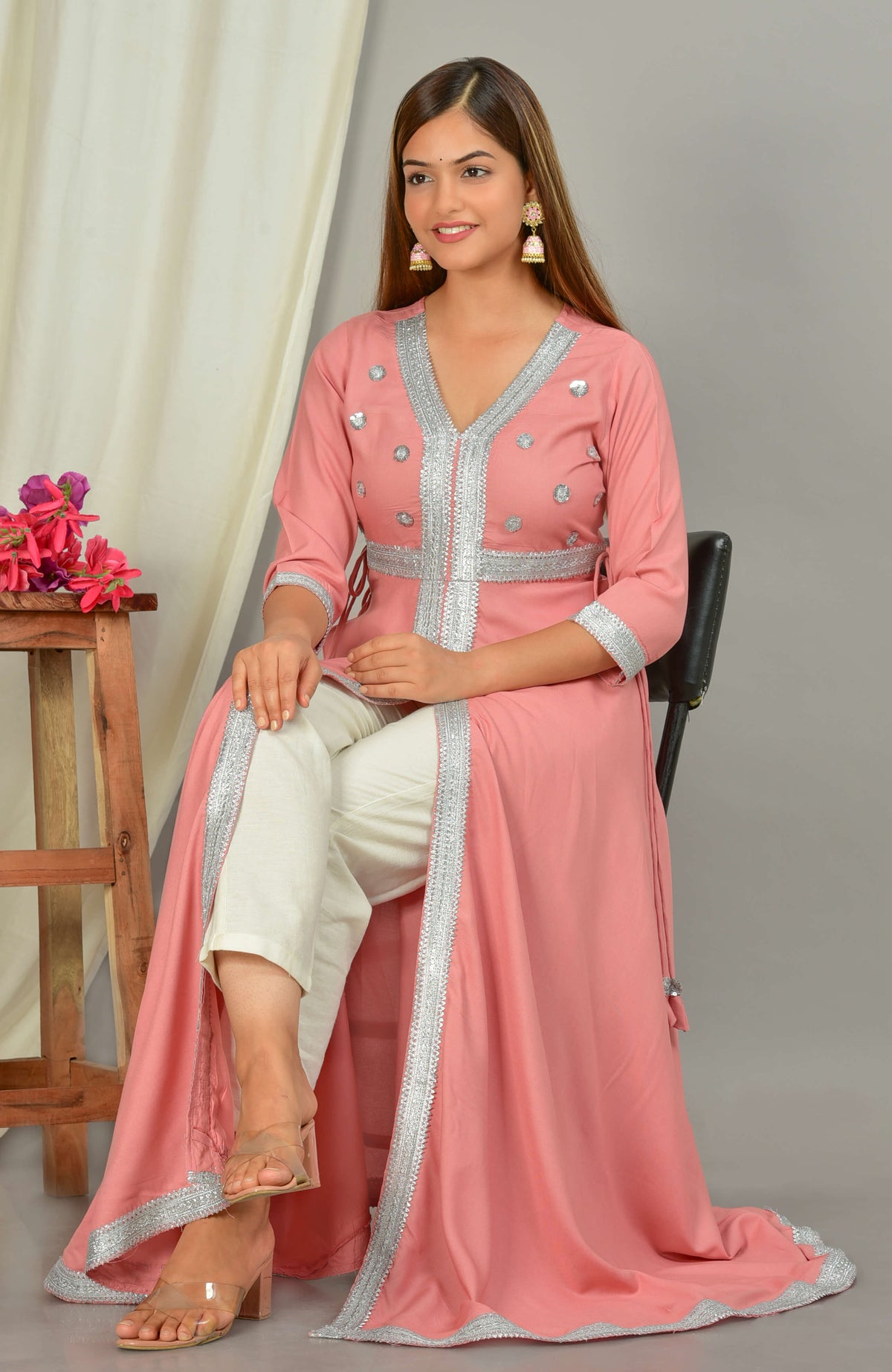 Pink Gota Patti Embellished Anarkali Kurta