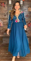 Blue Georgette Maxi Dress/Gown With Embroidery Work