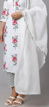 White Cotton Floral Prints Salwar Suit