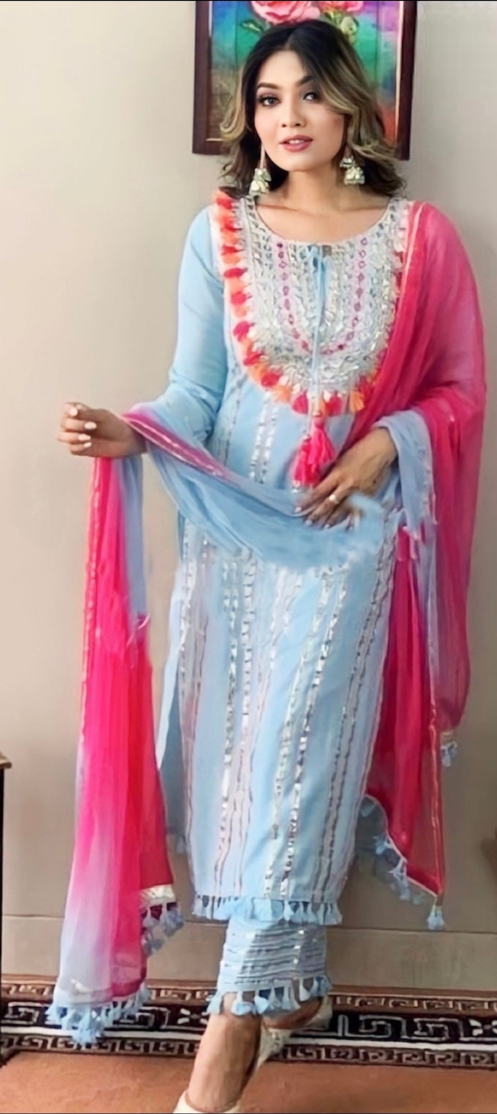 Blue Lagoon Elegance: Salwar Suit with Gota Embellishments