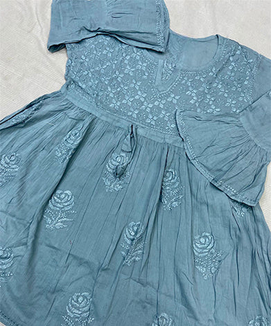 Hand embroiderd chikankari  Steel Blue Dress/Top
