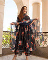 Georgette Flower Print Maxi Dress/Gown with Dupatta