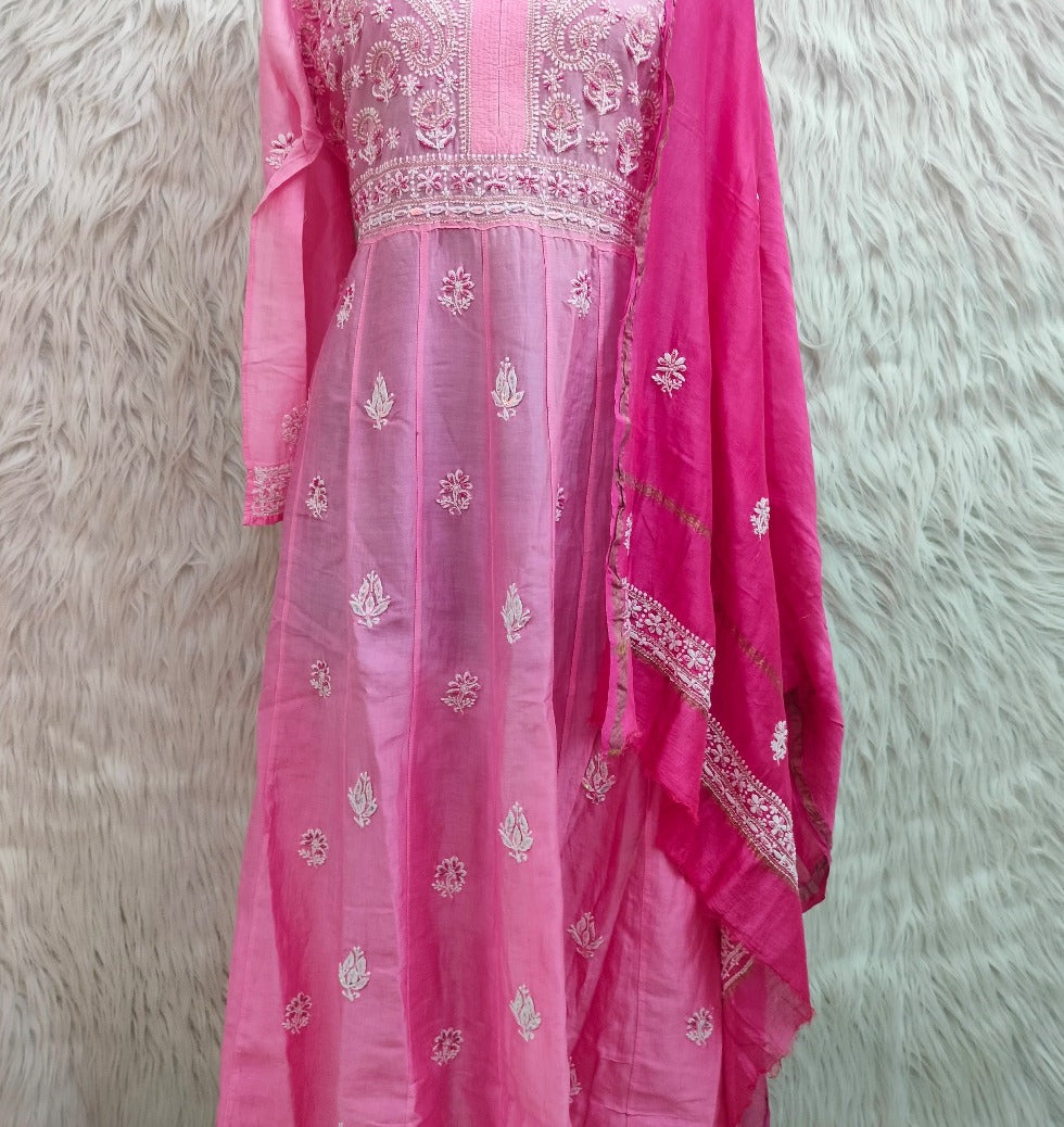 Pink Chikankari Kurta/ Gown