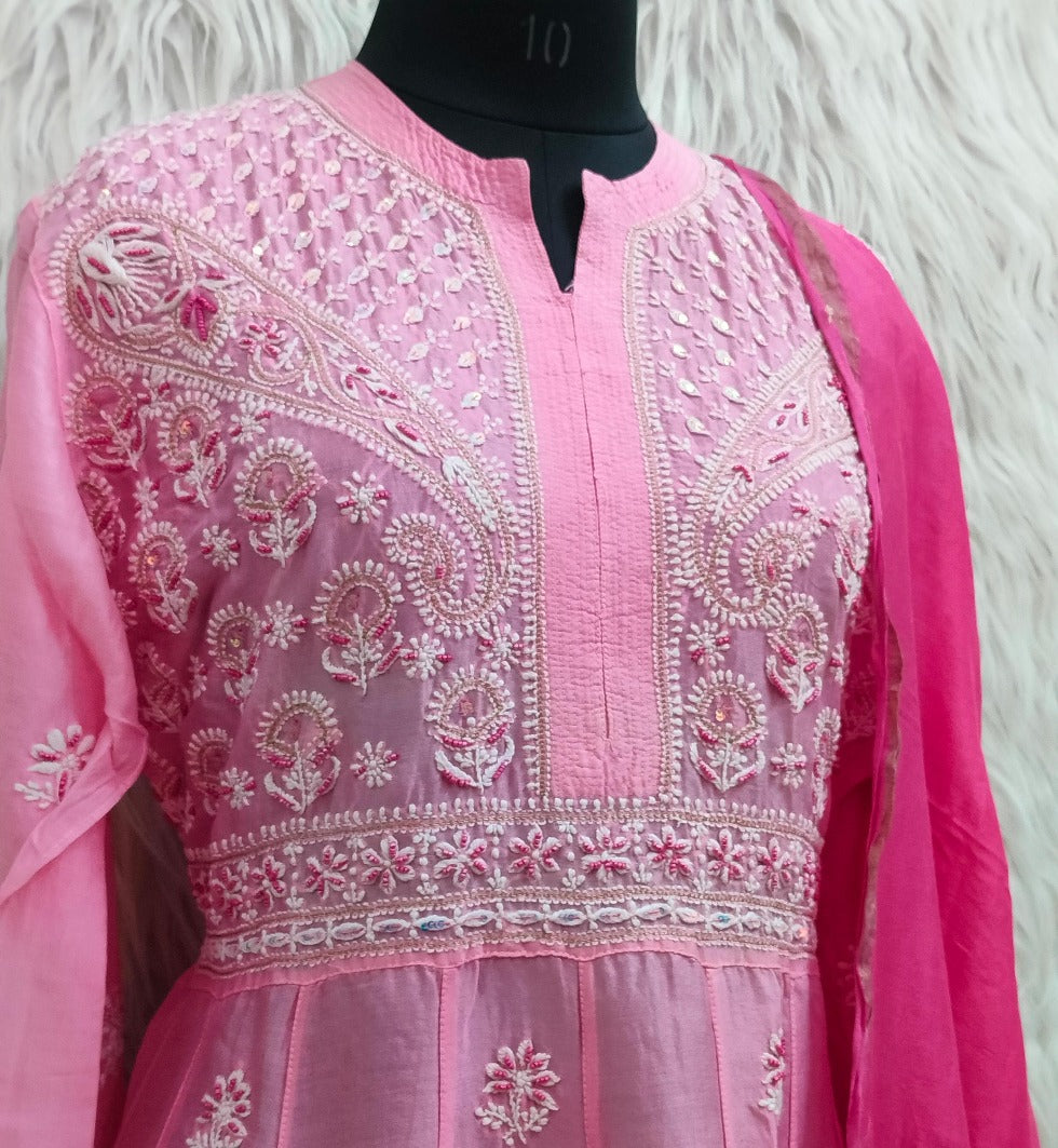 Buy Online Pink Chikankari Kurta and Dupatta