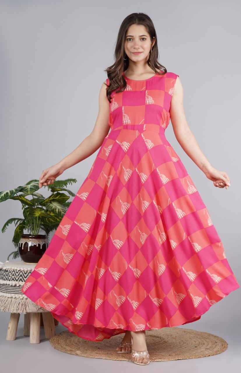 Pink Sleeveless Flared Dress/Gown