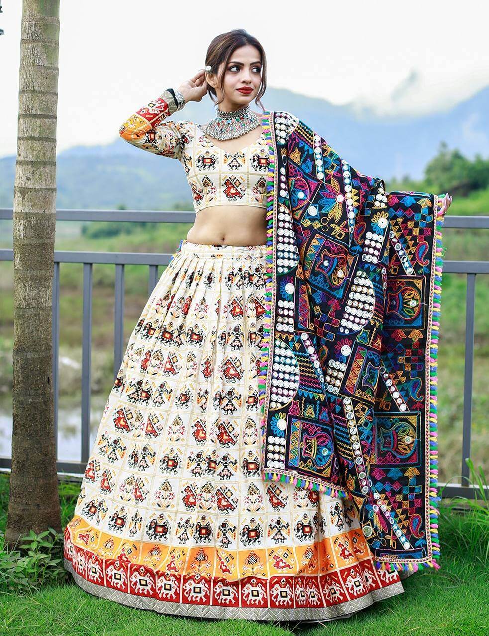 Buy Multi Color Pure Cotton Printed Navratri Lehenga Choli